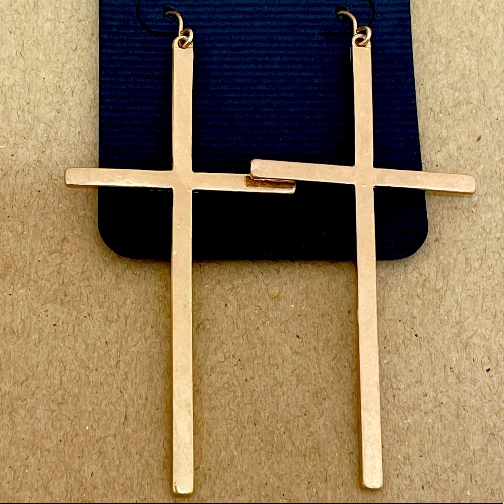 ❤️🎉Magdalene Long Gold Cross Earrings
